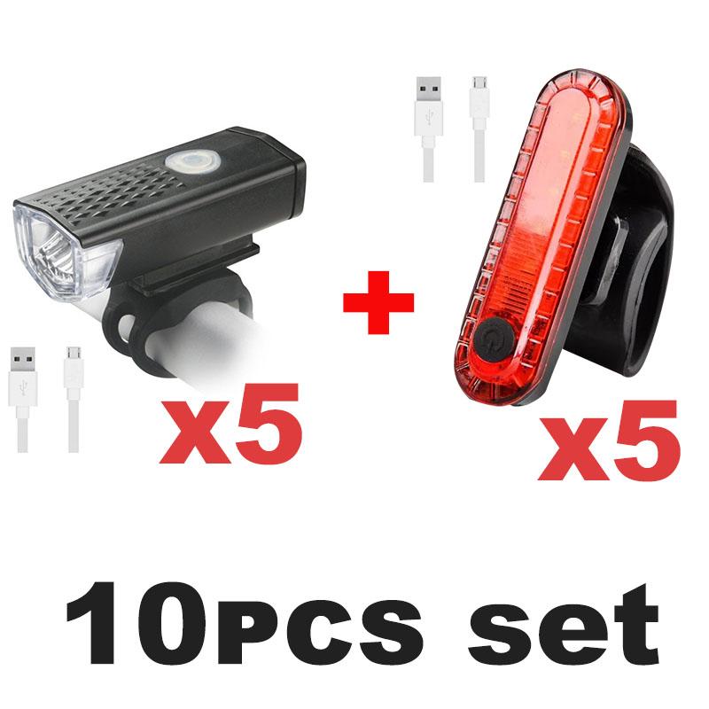 Bicycle Front Rear Light Set LED Rechargeable Head Light Taillight for Bike Night Cycling Riding Red Warning Tail Light 3 Modes