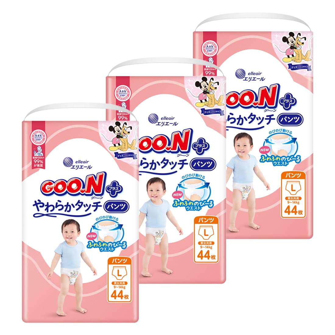 

Size Plus Soft Touch Diapers 132 diapers diapers x [Pants L] Goo.N (9-14kg) (44 3) [Case Sale] (Disney Design) белый