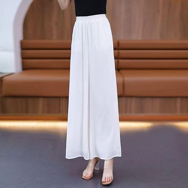 

Mom s Ice Silk Wide-Leg Summer Chiffon Pants - Women s Casual Nine-Point Loose Fit with Ruched Pockets for 2025 M 40-50 kg