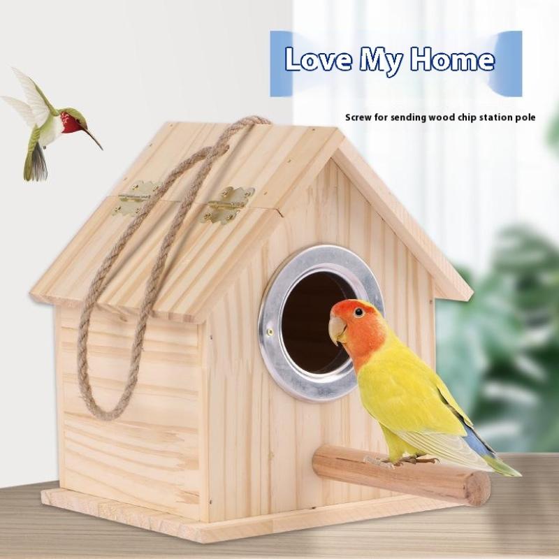 Bird Wooden Cage For Bird Cage Parrot Circular Cage Anti Splash Proof Cage Bird Toys For Pet