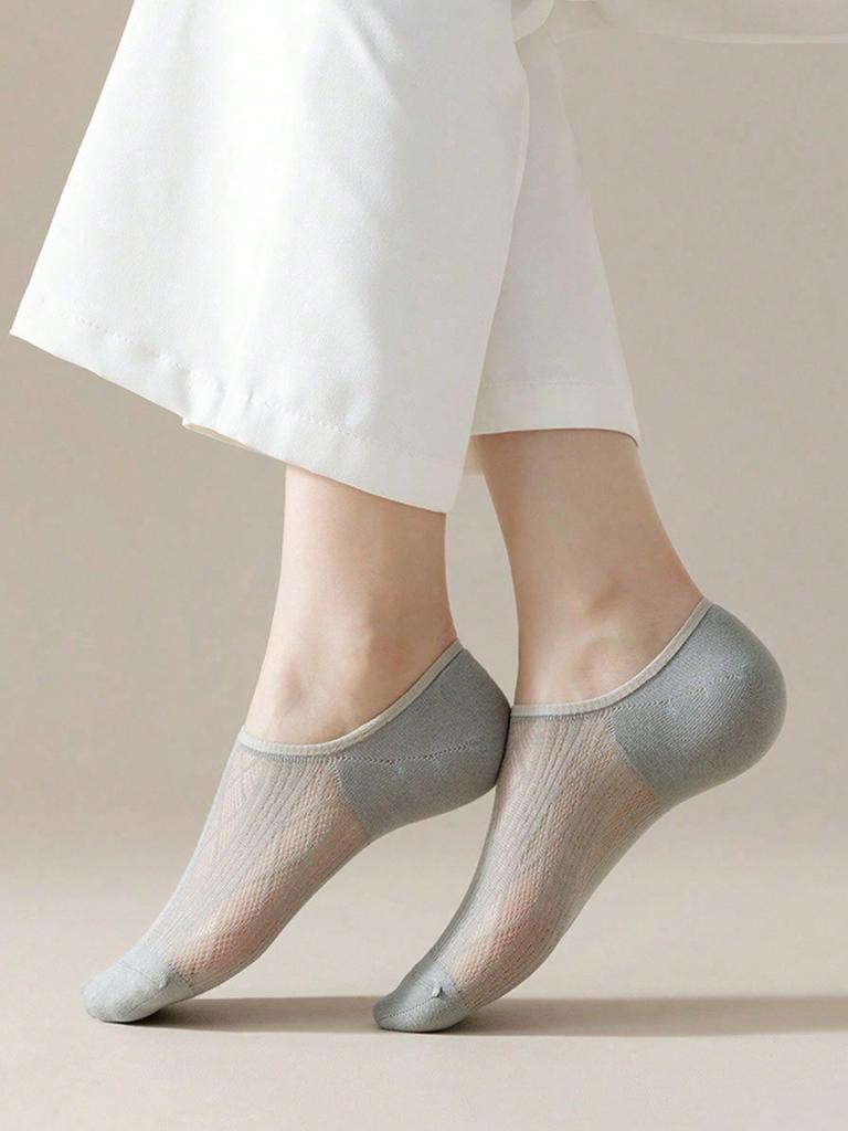 5 Pairs Women's Casual Minimalist Mesh Boat Socks, Thin Anti-Slip Breathable Invisible Socks, Daily Wear/Summer Christmas Gift