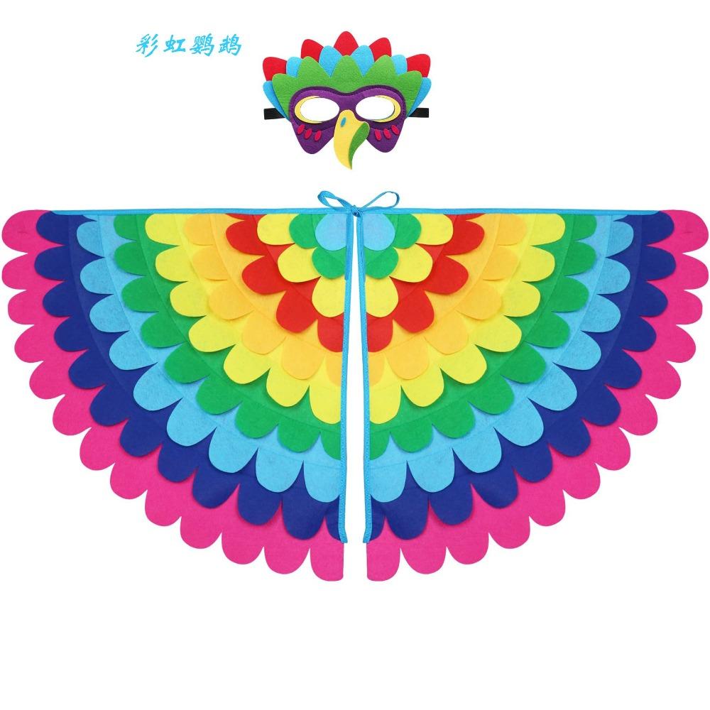 Bird Wings Halloween Cloak with Mask Robe Cape Mask Set Creative Halloween Children Costume  Party
