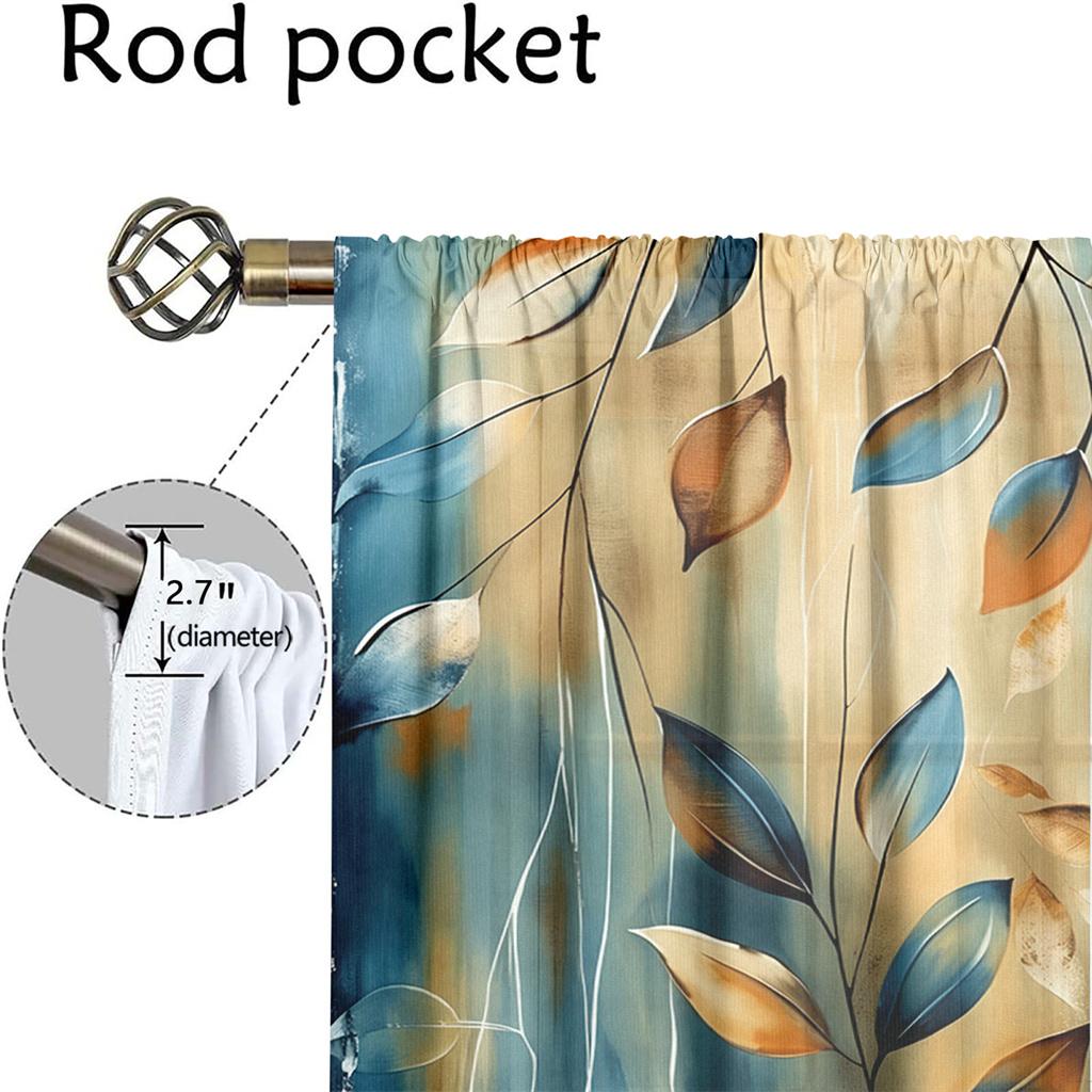 2Pcs Abstract Leaf Curtains 3D Blue Brown Botanical Pattern Living Room Bedroom Balcony Sunshade Modern Simple Decor Curtains