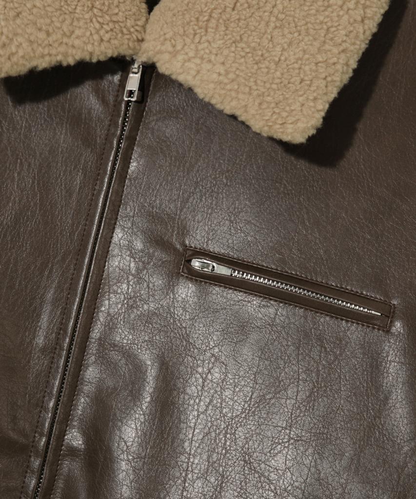 Trillion Fleece Collar Flight Leather Jacket_Brown