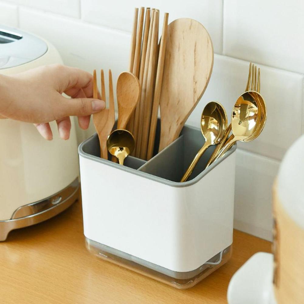 Kitchen Double Layer Utensils Holder Cutlery Drainer Basket Tableware Bucket Chopsticks Tube