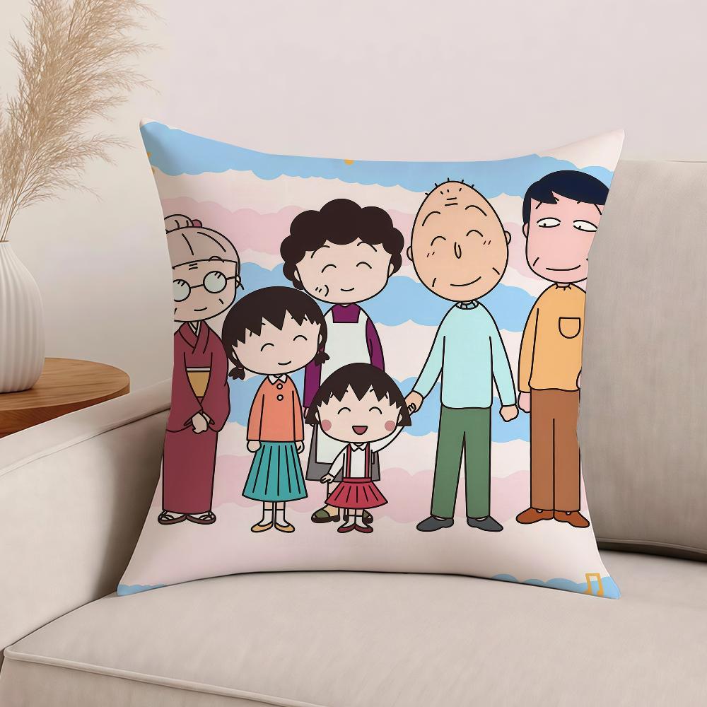 Tecknad C-Chibi M-Maruko-C-chan Kuddfodral Kontorskuddar Lämpliga för Soffa Bil Sovrum Dekorativt Kuddfodral