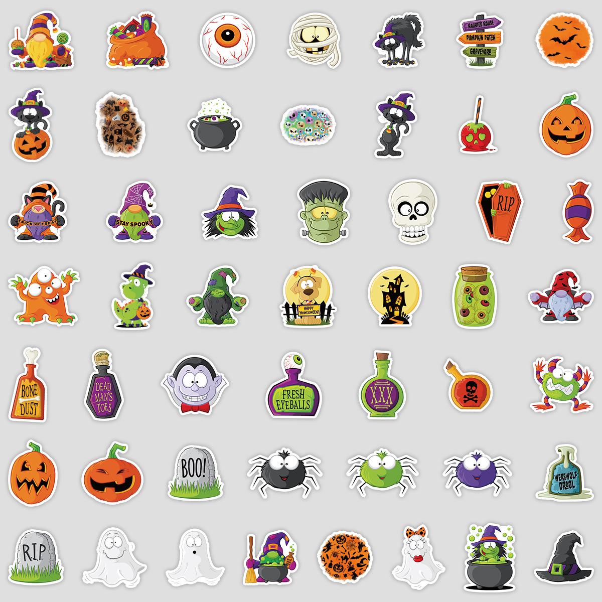 

50 Новых Мультяшных Хэллоуинских Граффити Наклеек Водонепроницаемые Декоративные Наклейки для Водяной Чашки Мобильного Телефона Креативные Хэллоуинские Наклейки