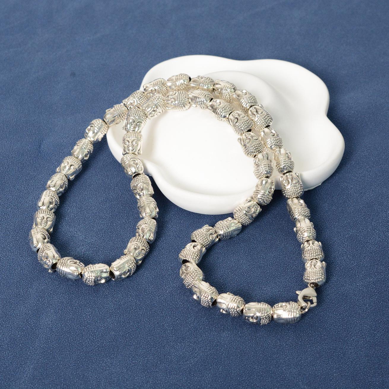 Tibetan Silver Buddha Necklace: Shakyamuni & Laughing Buddha Beaded Design for Men and Women