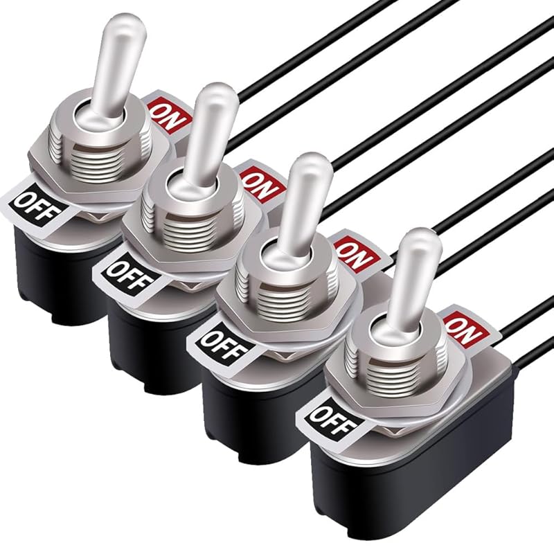 10A/12VDC, 6A/24VDC Universal Rocker Toggle Switch with Waterproof Cap, 2 Pin SPST ON/Off Switch with Metal Bat, Used for Car Auto Truck Boat (Pack