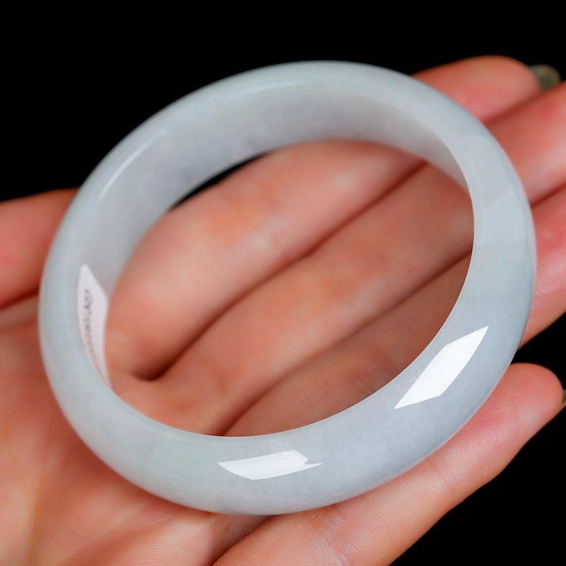 Myanmar Glutinous Jadeite Ice White Floral Bangle 53mm браслета