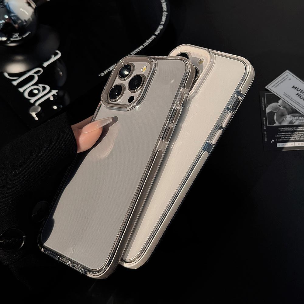 High End 16 Promax Solid Color Transparent IPhone Case 14 Suitable for 13 Anti Fall Frame 15 Soft 11 Silicone