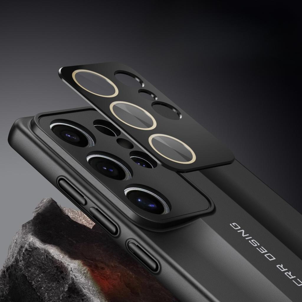 L'étui de téléphone en cuir d'acier épissé convient pour l'étui de protection Samsung S23ultra, l'étui S25 avec couverture complète de l'objectif et l'étui S24plus