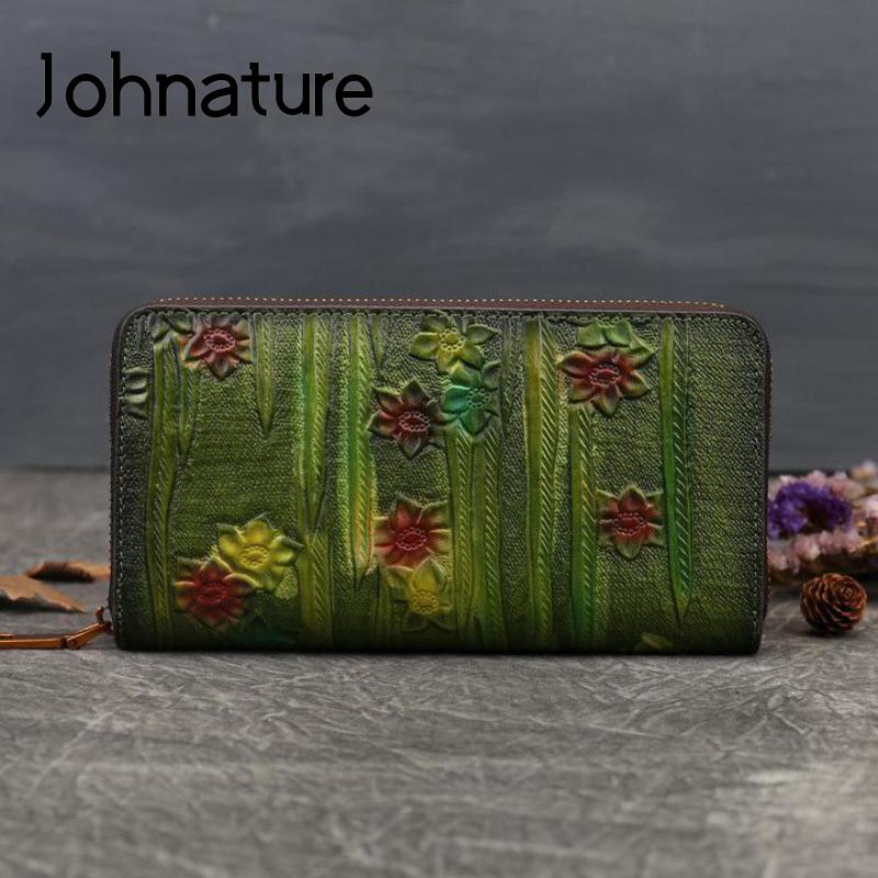 

Длинные женские кошельки Johnature с тиснением в стиле ретро, ​​новый кошелек из натуральной кожи с держателем для карт, большой кошелек ручной работы для отдыха синий