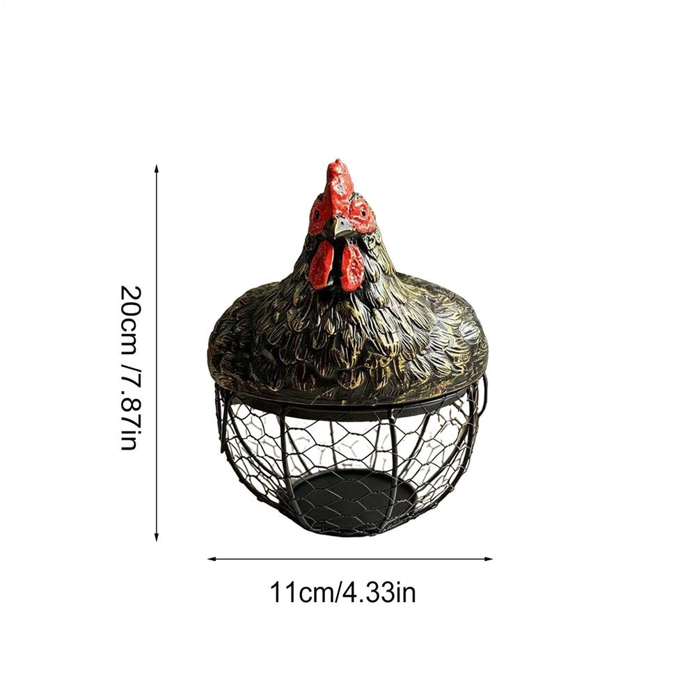 Egg Collecting Basket Chicken Design Lid Organizer Container Portable Round Collectiong Basket For Home Countertop Living Room