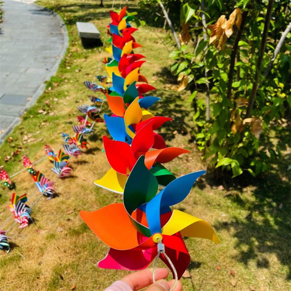 10pcs Handmade 6 Leaves Pinwheels Plastic String Windmill Arch Corridor Yard and Garden