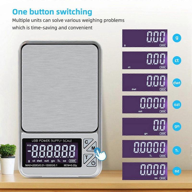 High Precision Jewelry Scale, 1000G * 0.01G Digital Lcd Count Electronic Scale Stainless Pocket Kitchen Scales Usb Charge