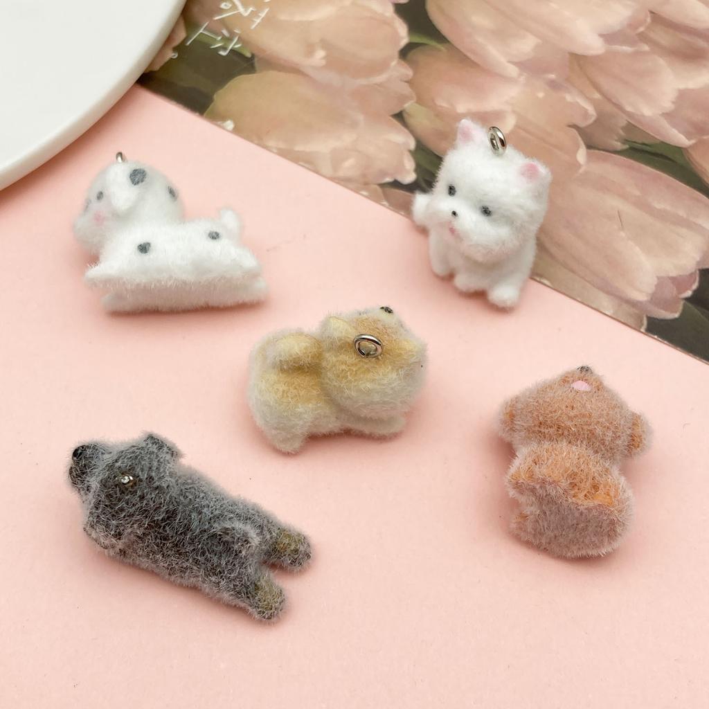 Mix 2/5Pcs Resin Flocking Animal Puppy Pendant Accessories, Diy Necklaces, Earrings, Keychains, Jewelry Making Fashion Accessori