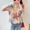 ITISF4 Damen V-Ausschnitt Cardigan aus Mohairmischung mit Blumenprint