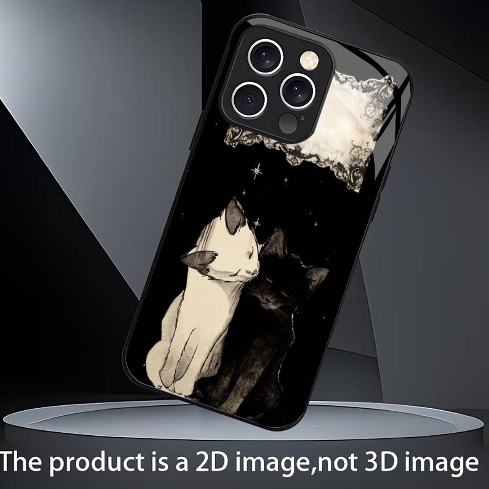 Minimalist Black & White Cat mobile phones Glass phone case for iphone 17 pro max cover for iPhone 17 16 15 14 13 12 pm Pro Plus