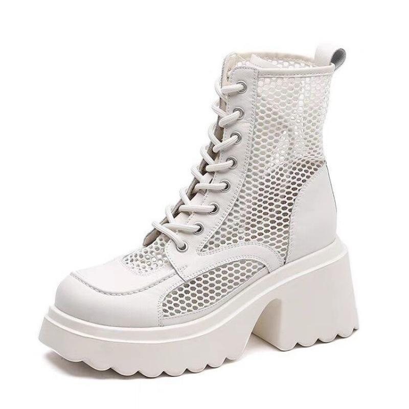 Short boots for women in spring and summer 2025 high heels mesh boots with thick soles height increasing mesh short boots