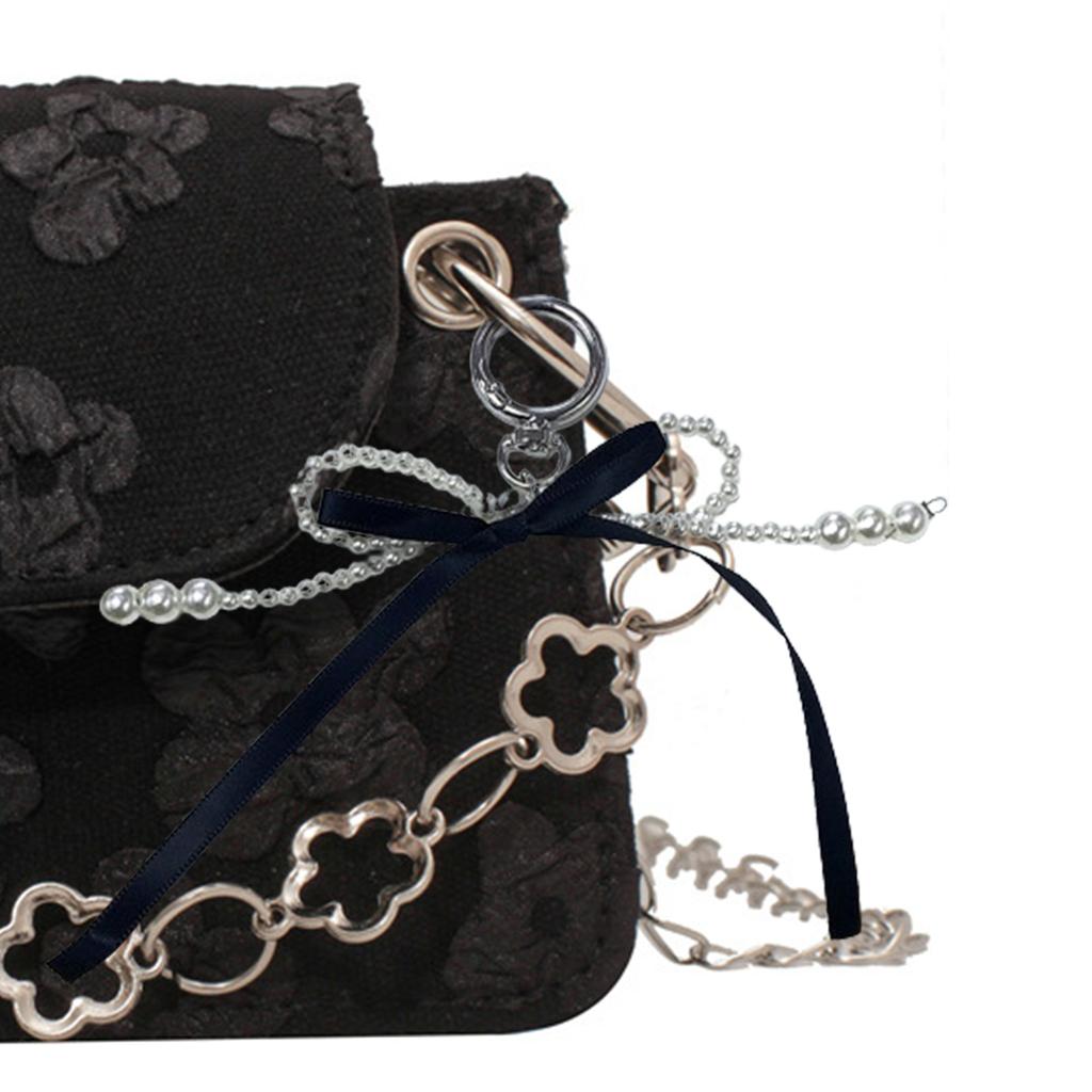 Cute Pearl Ribbon Bowknot Keychain Pendant Keyring Charm Lovely Hanging Decorations for Purse Bag Backpack Handbag