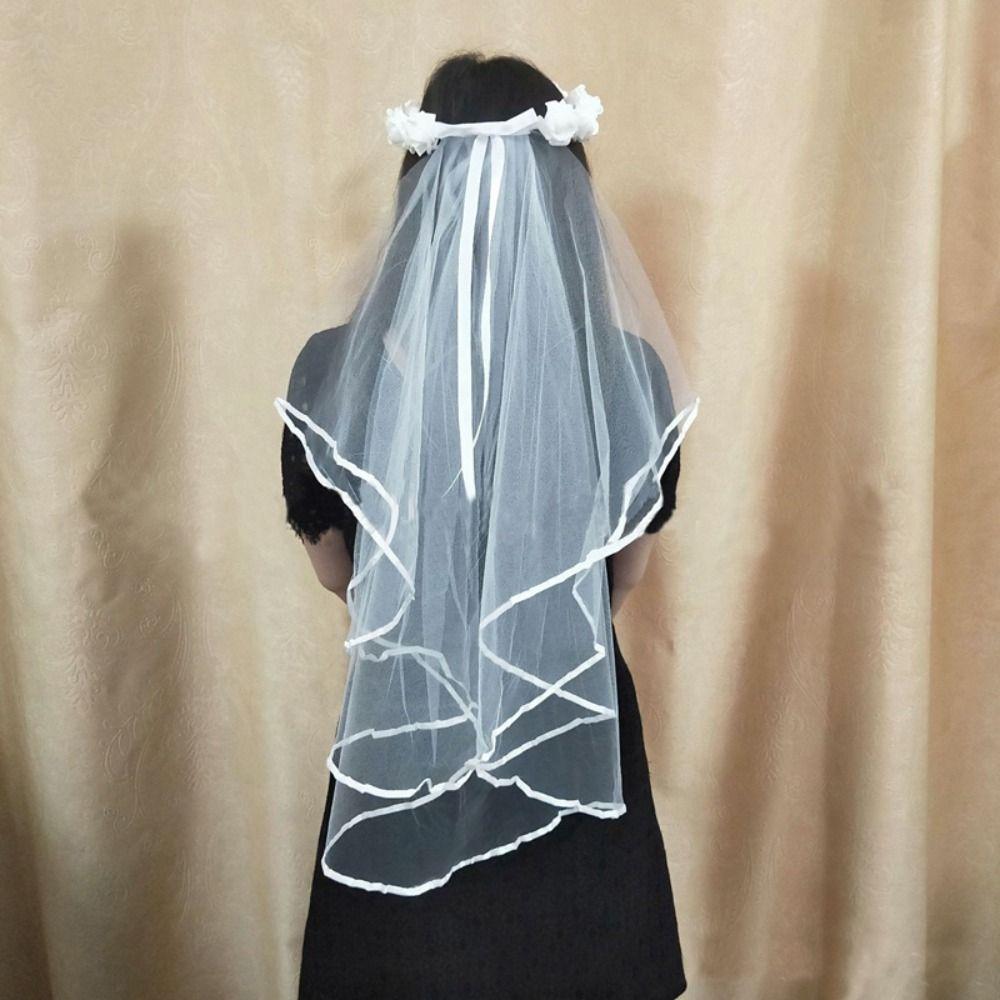 Princess Wedding Photo Bridal Veil Artificial Flower Wreath Headband Lace Up Party Accessory