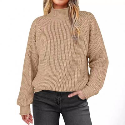 Herbst Winter Neu Einfarbig Pullover Rollkragen Gestrickter Pullover Langarm Damenbekleidung