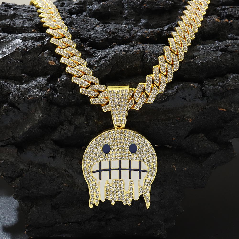 Diamond Icy Face Emoji Pendant Cuban Chain Necklace – Hip Hop Style for Men and Women