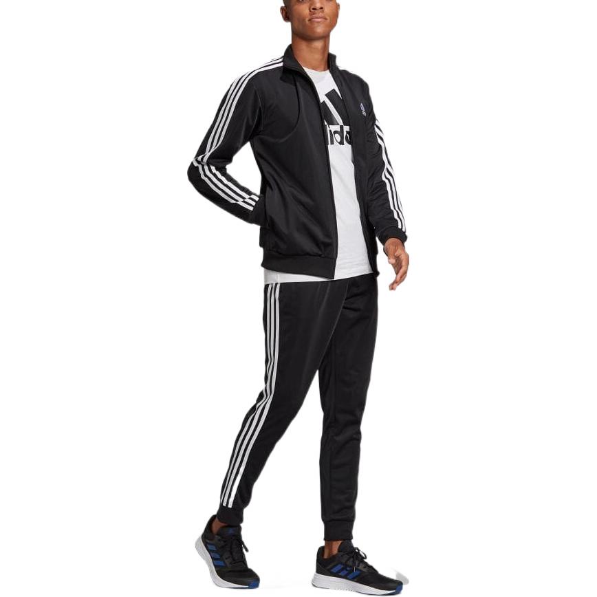 Adidas Three Stripe Casual Sports Solid Color Logo Long Sleeve Set Men sets Black GK9651