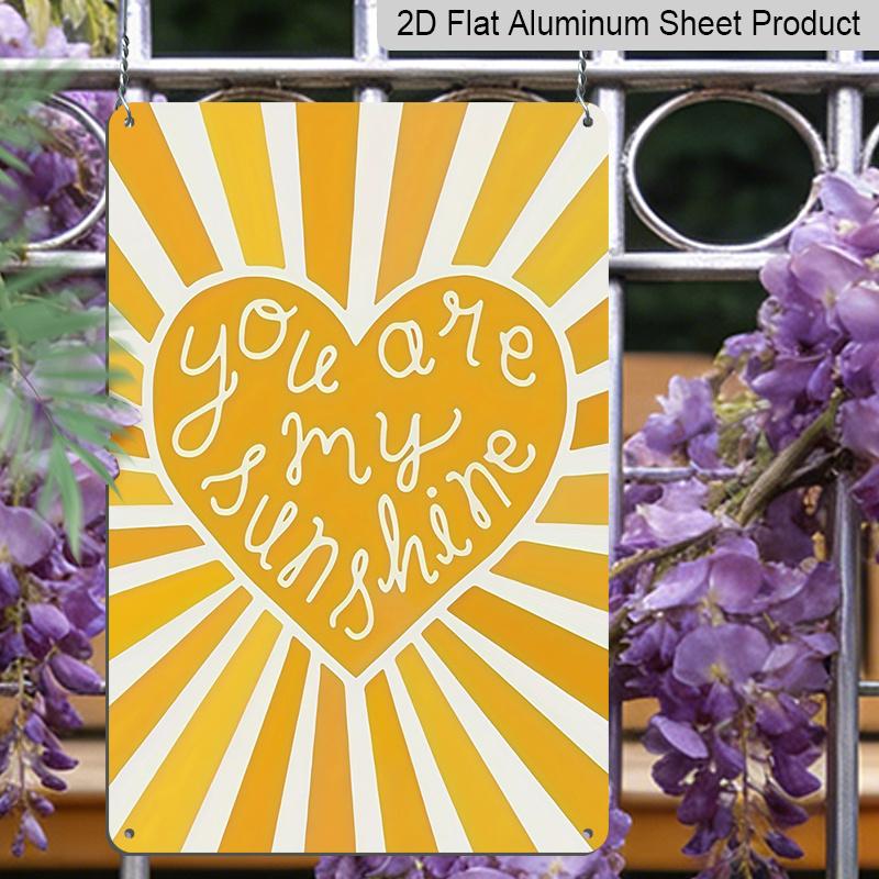 2D Flat You Are My Sunshine Yellow Heart Sunburst Vintage Metal Sign - 8.0x12.0inch Aluminum Wall Art, Boho Inspirational Home Bedroom Decor