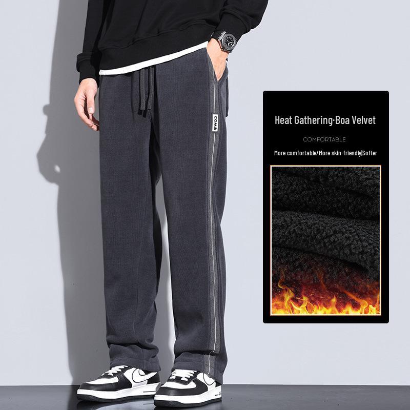 Men's Fleece-Lined Wide-Leg Sweatpants, Winter Sports Casual Pants for Spring/Autumn 2025