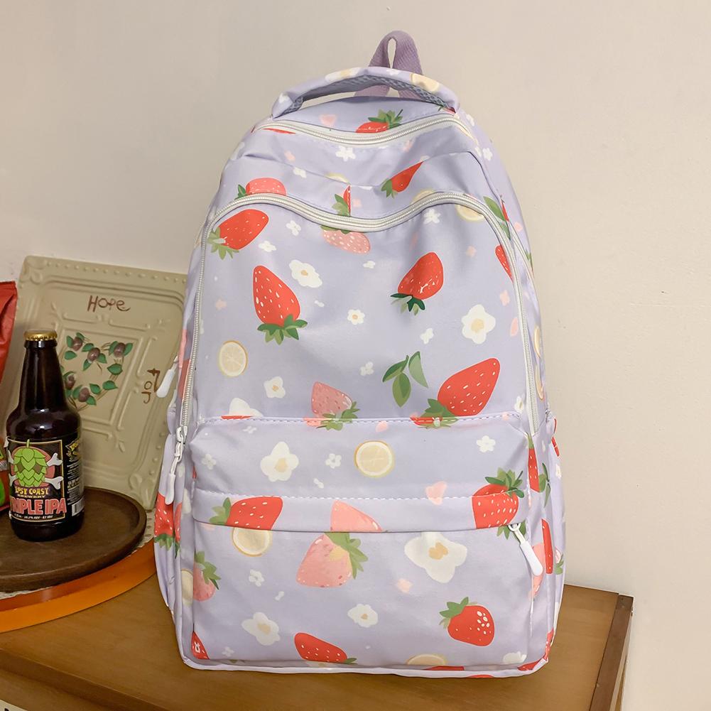 

Жіночий рюкзак з полуничним принтом, рюкзак для ноутбука з регульованими ремінцями, студентський щоденний рюкзак великої місткості фіолетовий