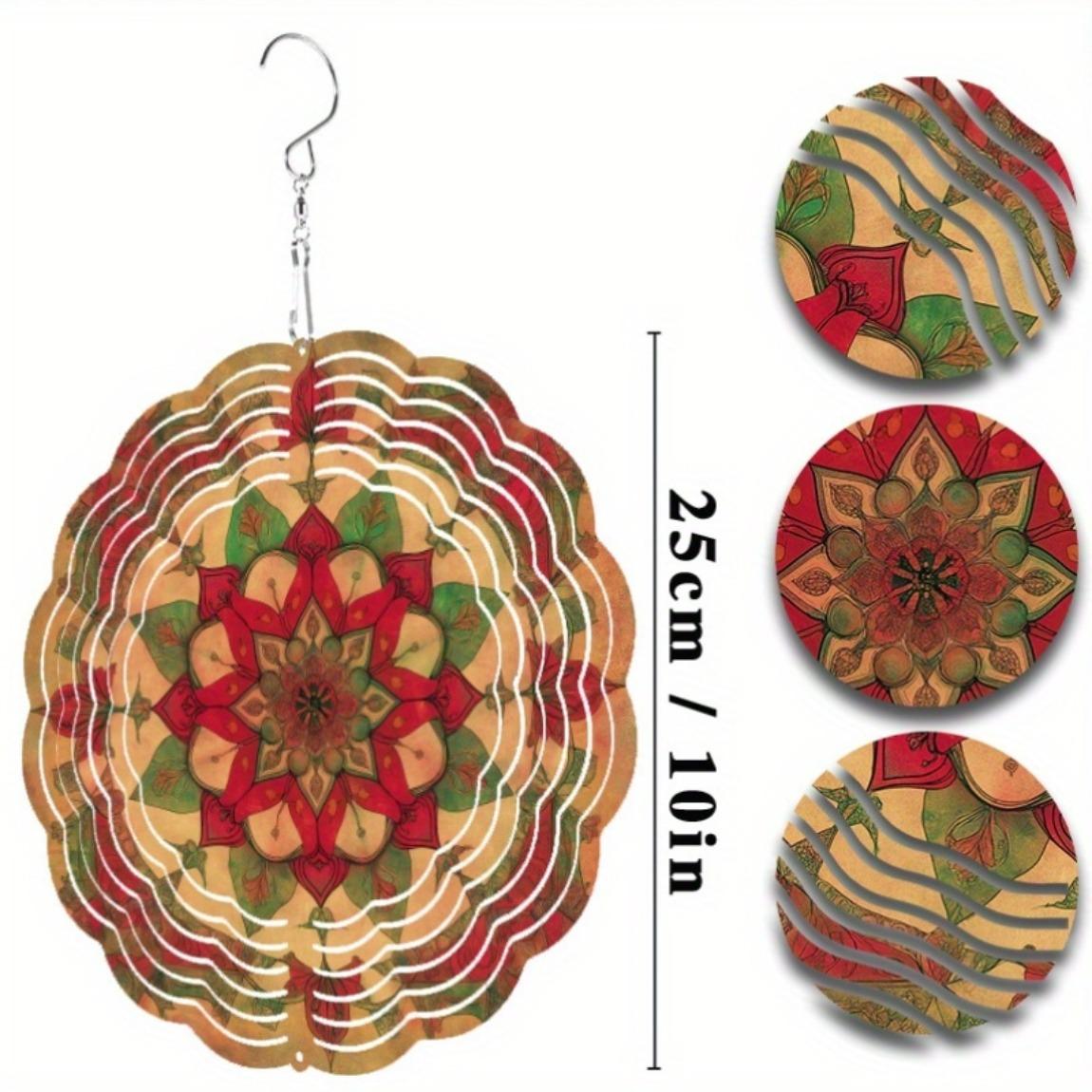 

10-дюймовый подвесной колокольчик ветра, этнический дизайн мандалы, металлический колокольчик для балкона, газона, садового декора, вращающийся крючок, подарок на весну, лето 01A