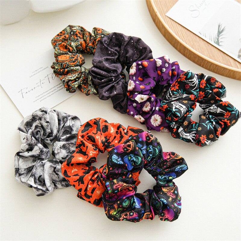 Țesătură de Halloween Bandă lată încrucișată Moda desene animate Elastic Bucla de păr Scrunchie Bentita de păr Femeie Imprimare Accesorii pentru păr Articole pentru cap