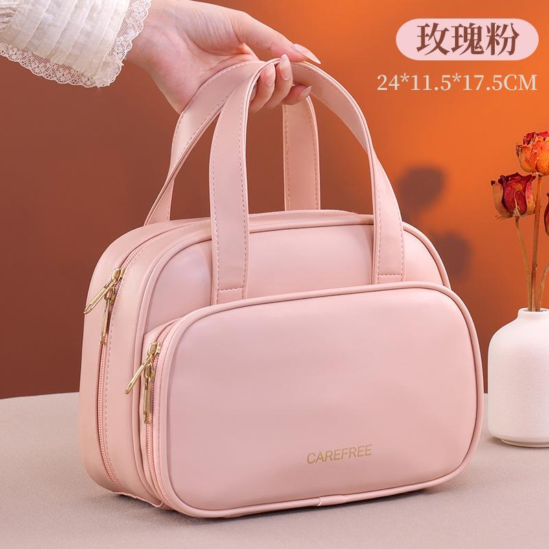 Double Layered Partitioned Makeup Bag Portable Large Capacity High-end Waterproof Travel Carrying Leather Cosmetics Storage Toiletry