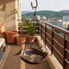 Retro Style Wood Grain Bird Feeders S Hooks Open Bowl-shaped Hanging Bird Bath Thickened Iron Chains Plastic Bird Bathtub