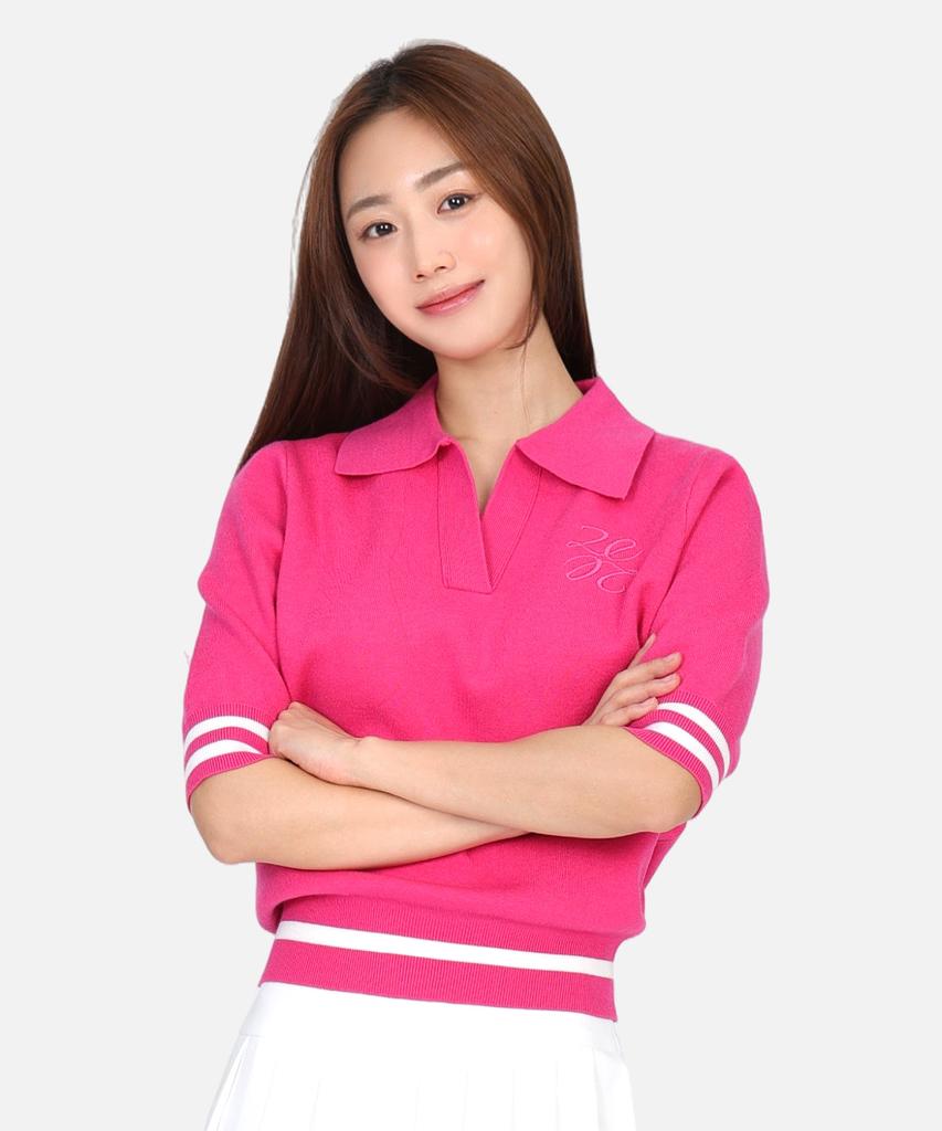 2ELA Women'S Flora Knit Open Collar 3-Sleeve T-Shirt 3 Colors
