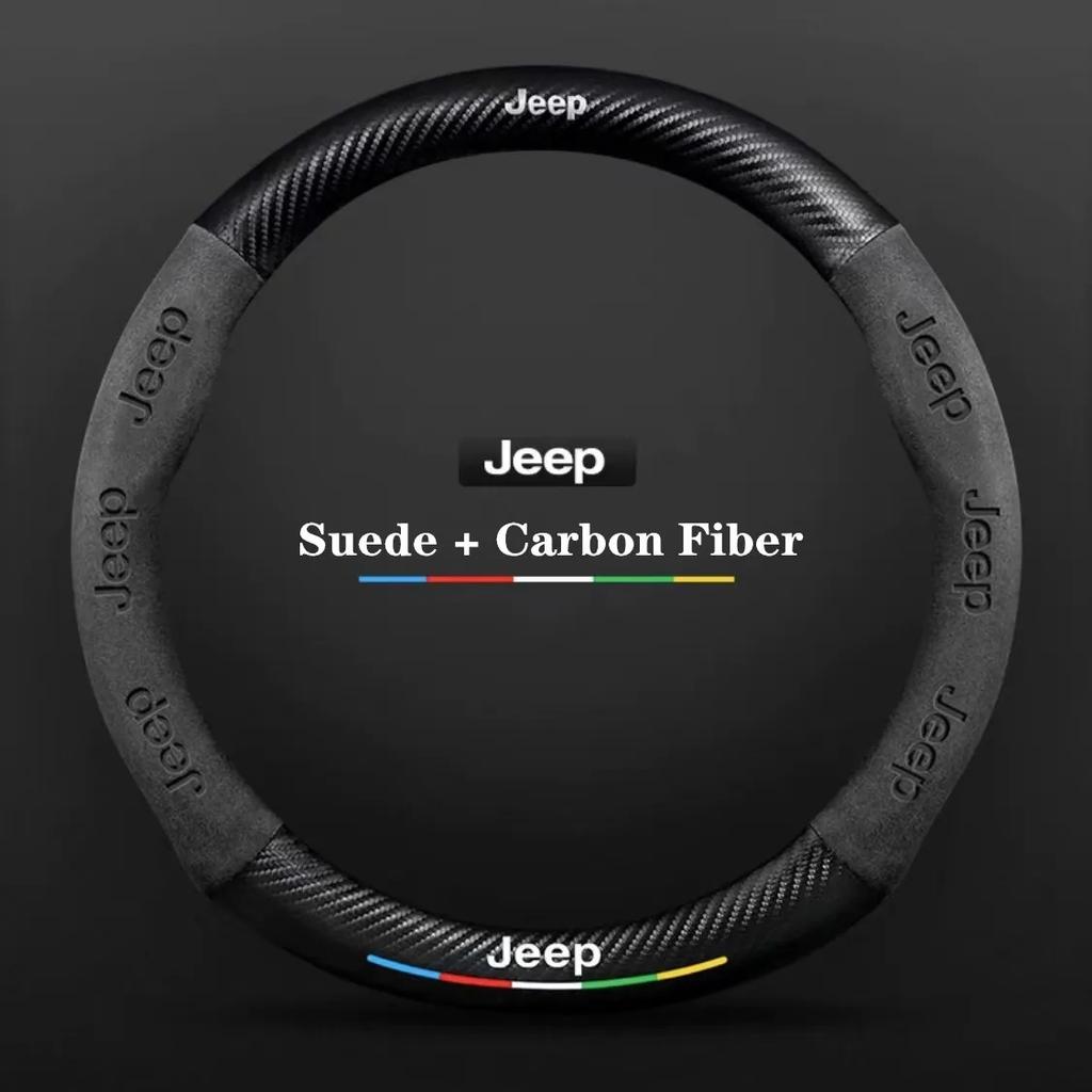 All-Season Carbon Fiber Suede Car Steering Wheel Cover for Jeep Renegade Wrangler Grand Cherokee Compass Patriot Auto