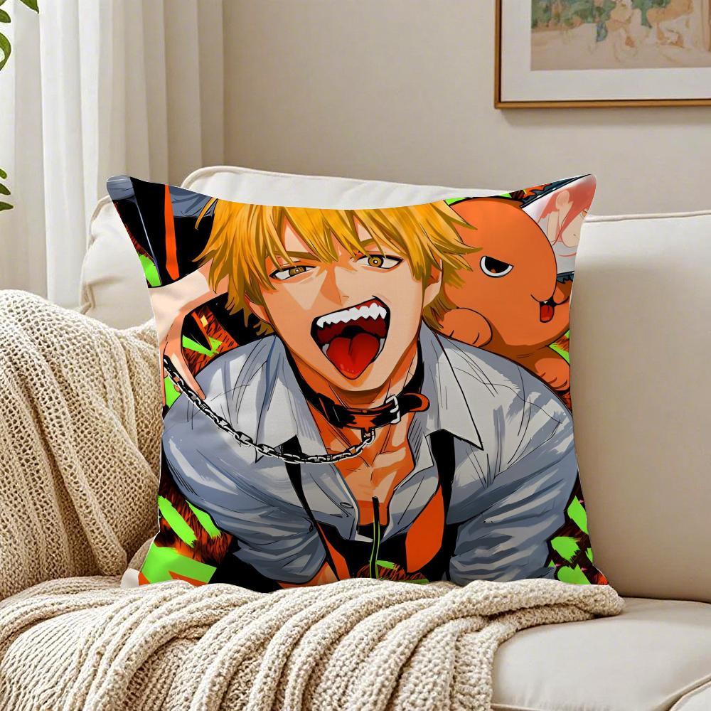 Feurige japanische Manga Kettensägenmann Kissenbezug Kissenbezug Milbenschutz Wohnzimmer Sofa Dekor Kissen Zimmer