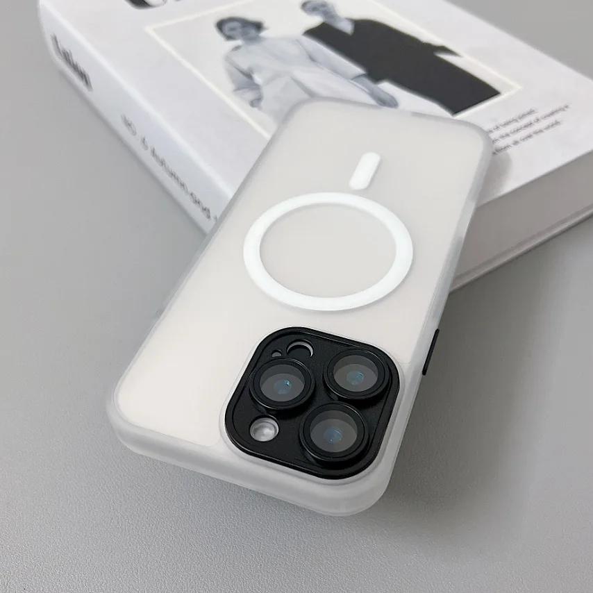 Magnetic Luxury Matte Translucent Armor Shockproof Case For 16 15 14 13 12 11 Pro Max For Magsafe Wireless Charge Cover