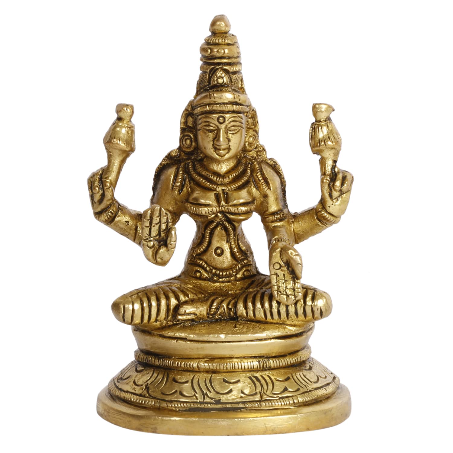 100% Чистая Латунь Идол Лакшми, Богиня Лакшми Сидящая На Лотосе Статуя