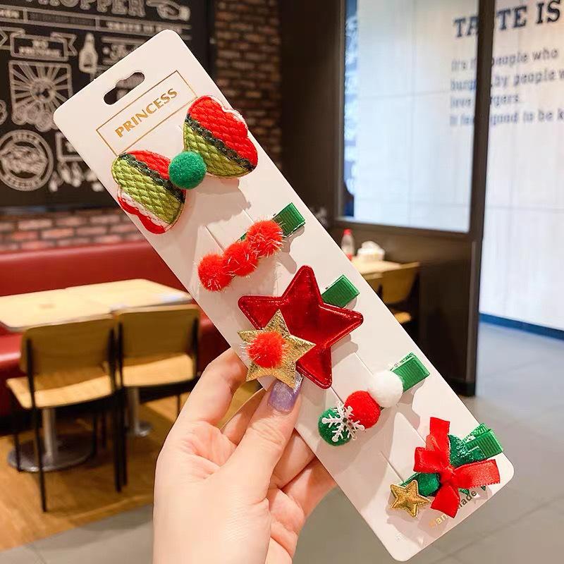 Korean Christmas Hair Clip Set: Snowman & Tree Duckbill Clips for Kids & Women
