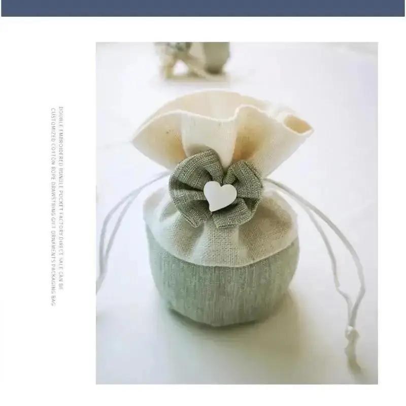 10 PCS Gift Bag Round Bottom Bundle Pocket Polyester Drawstring Candy Bag Handmade Canvas Bag