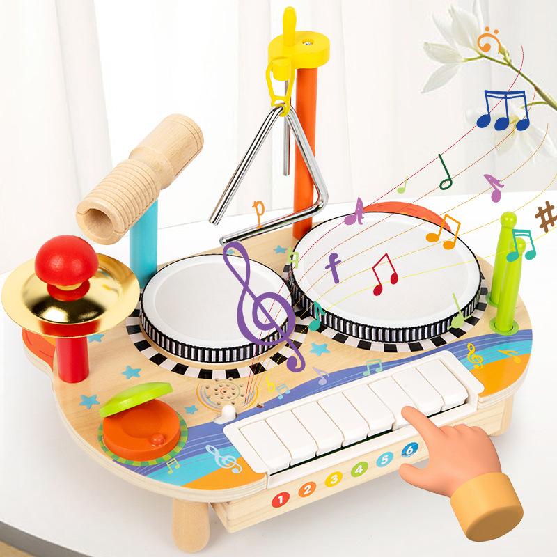 Children'S Wooden Multi-Functional Drum Kit Percussion Organ Chimes Percussion Instrument Music Enlightenment Early Education Educational Toys