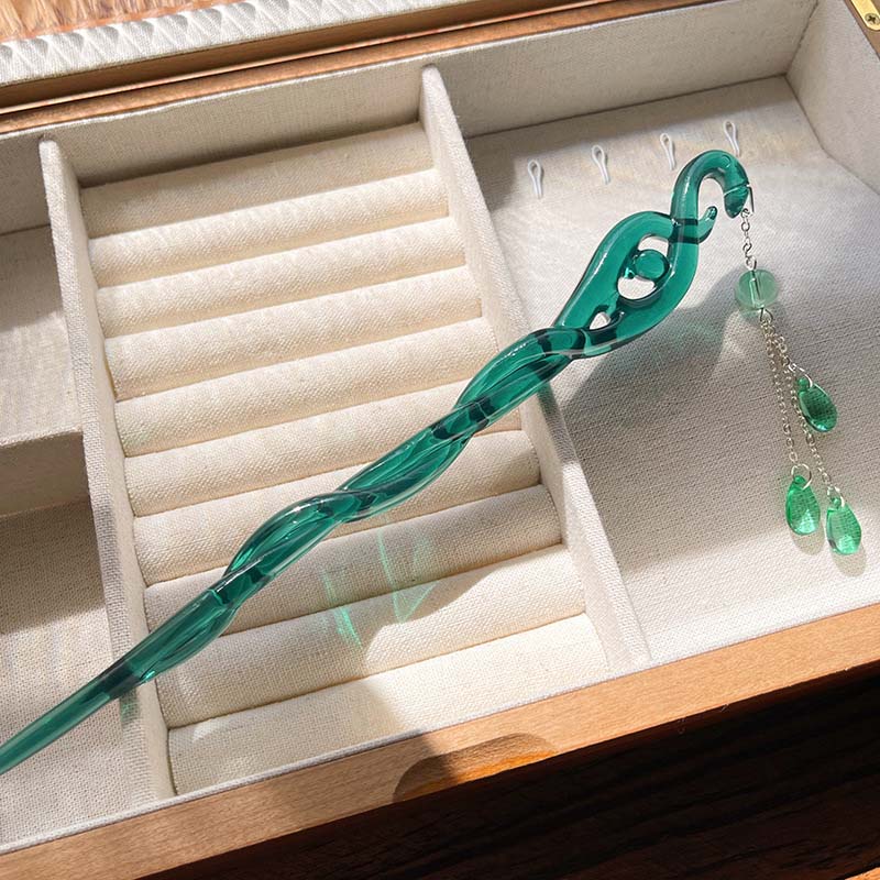 Haarstäbe aus Kunstharz im chinesischen Stil mit Quaste für Frauen, elegante gedrehte Haarnadel aus grüner Essigsäure, Haarstab, Kopfbedeckung, Haar-Accessoires