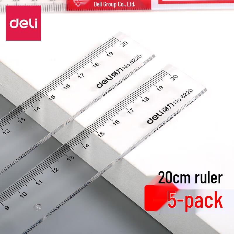 Deli 6220 20cm Transparent Straight Rulers (5-Pack)