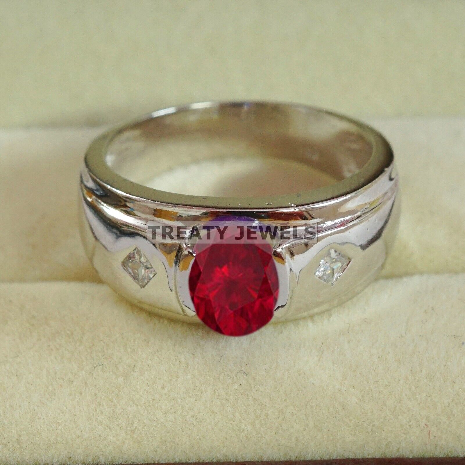 

Ruby Oval Cut Gemstone With 925 Sterling Silver Ring For Men s #B514 JL375684083978 4-16 US срібний