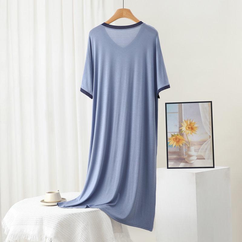 Plus Size Casual V-Neck Letter Print Modal Nightgown - Summer Loose-Fit Short Sleeve Dress