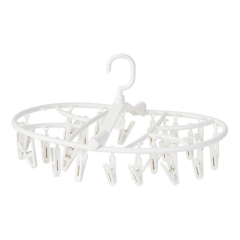 Compact Plastic Folding Laundry Hanger With 32 Clips For Efficient Drying