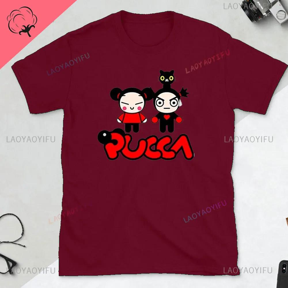 Pucca and Garu Cute Love Cat T Shirt Women Cotton Short Sleeve Kawaii Print Tshirt Funny Cartoon Graphic TShirts Woman Clothing